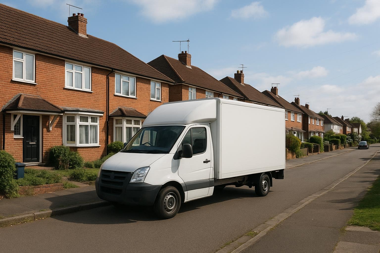 A clearance van on a suburban street